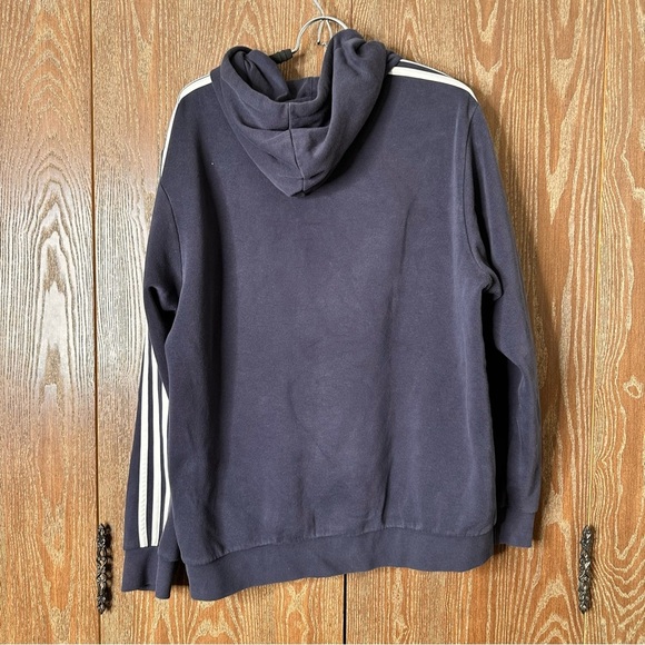 Adidas Hoodie Men Lg Navy Essentials 3 Stripe Pullover Sweatshirt Long Sleeve - Picture 9 of 11